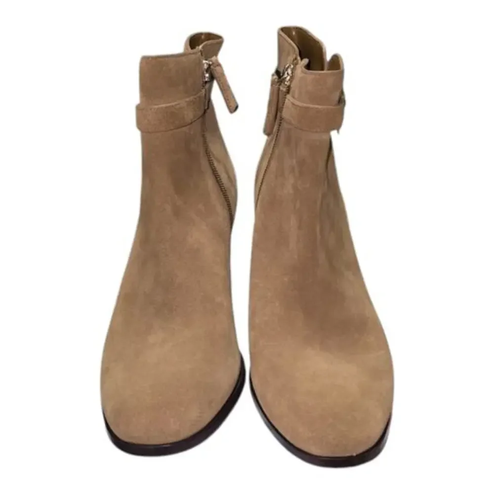 Kate Spade Suede Ankle Boots Tan Brown Block Heel Buckle Charm Booties 10 new‎